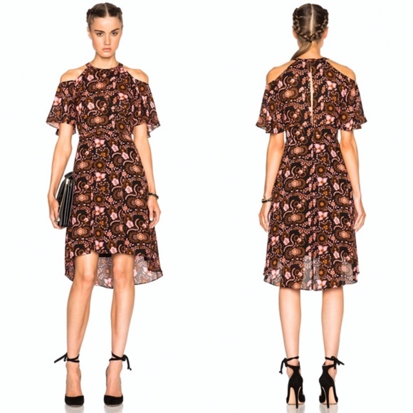 A.L.C. Emilie Cold Shoulder Floral Silk Dress. - Picture 1 of 6